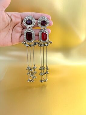 Elegant Red Stone Dangle Earrings - Women Jewelry